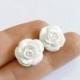 White rose stud earrings - White wedding jewelry, Small flower stud earrings, Jewelry bride White, White flower