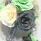 Mint green, grey and ivory handmade paper Rose bouquet and matching boutonniere, Can be made in colors of your choice, Keepsake toss bouquet