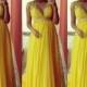Bright Yellow Maternity Evening Dresses 2015 V Neck Empire Capped Vestidos De Fiesta Pleated Crystal Chiffon Plus Size Gowns Formal Dresses Online with $110.37/Piece on Hjklp88's Store 