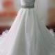 Real Photos Sweetheart Criss-cross Wedding Dresses Chapel Train Bridal Gowns with Beaded Sash