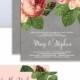 PINK CABBAGE ROSE Wedding Invitations 3 Pc Suite RSvP Info Card Blush   Gray Vintage Botanical Boho Free Shipping Or DiY Printable- Macy