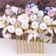 Colorful Handmade Pearl Bridal Hair Comb Crystal Gold Wired Headpiece For Brides