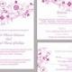DIY Wedding Invitation Template Set Editable Word File Instant Download Floral Invitation Bird Invitation Printable Purple Invitations
