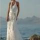 A-line Halter V-Neck Sash Satin Lace Wedding Dress