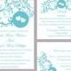 DIY Wedding Invitation Template Set Editable Word File Download Printable Blue Invitation turquoise Wedding Invitation Heart Invitation