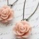 Long Rose Earrings, Pale Pink Rose Dangle, Shabby Chic, Vintage Style Jewellery, Bridal, Wedding, Floral Drop Earrings, Resin Rose