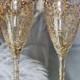 Special Item - Gold Art Deco Gatsby Style Wedding Champagne Flutes/ Gold Wedding Glasses/ / Feather Flutes/ Set Of 2 Gold