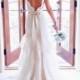 Sexy V-neck Court Train 3 Tiers Smooth Soft Lace Backless Boho Wedding Dresses with Ribbon Sash Bohemian Bridal Gowns Online with $146.6/Piece on Gama's Store 