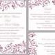 DIY Wedding Invitation Template Set Editable Word File Instant Download Printable Invitation Purple Wedding Invitation Eggplant Invitations