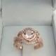 14k Rose Gold Vintage Morganite Engagement Ring Diamond Wedding Band 6.5mm Round Pink Peach Morganite Ring