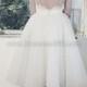 Ball Gown Scoop Neck Organza Tea-length Appliques Lace Wedding Dresses