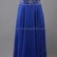 A-line Scoop Neck Tulle Chiffon Floor-length Beading Prom Dresses