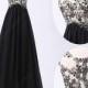 A-line Scoop Neck Chiffon Tulle Sweep Train Beading Prom Dresses