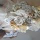 READY TO SHIP, Bridal Hair accessory, Floral hair fascinator, Champagne and Ivory, Rhinestones and pearls, Feather hair clip, Lace, Boho