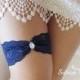 Blue Lace Garter, Something Blue, Wedding Garter, Bridal, Royal Blue Bridal Garter, Simple Garter, Navey Garter, Rhinestone Garter