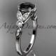 14k white gold unique engagement ring, wedding ring with a Black Diamond center stone ADLR387