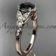 14k rose gold unique engagement ring, wedding ring with a Black Diamond center stone ADLR387