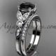14k white gold unique engagement set, wedding ring with a Black Diamond center stone ADLR387S