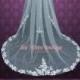 90 inches 2 Tier Chapel Length Lace Edge Wedding Veil with Blusher 