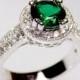 emerald halo engagement ring, green emerald ring, cz ring, halo ring, cz wedding ring, round cut size 5 6 7 8 9 10 - MC1082261AZ40