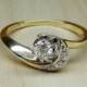 Vintage Antique .25ct Diamond Unique Engagement Ring Art Deco 1940's 14k White & Yellow Gold Mid Century Retro