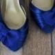 Blue Wedding Shoes -- Royal Blue Kitten Heel Peep Toe Wedding Shoes with Off Center Matching Bow on the Toe