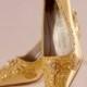 Marie Antoinette Gold Lace Wedding Shoes, Lace Bridal Shoes, Gold Wedding Heels, Swarovski Crystal Bridal Pumps