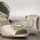 Wedding Shoes / Dark Ivory Wedding Shoes / Peeptoe Wedge Shoes / Silver Oval Crystal Cluster / Design Your Own Wedding Shoes