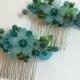 Emerald hair comb x2, flower girl headpiece, flower girl hair combs, bridesmaid hair accessories, hair combs, green and blue headpiece
