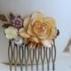 Ivory Rose Hair Comb. Cream Rose Gold Petals Pearl Leaf Mavue Daisy Flower Collage Hair Comb. Wedding Bridal, Shabby Chic, Filigree Comb