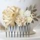 Gold Ivory Rose Flower Hair Comb Ivory Floral Bridal Hair Comb Romantic Rustic Vintage Wedding Shabby Chic French Country Victorian Comb