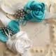 Wrist Corsage - Bridal Corsage - Bridesmaids Fabric Floral Bouquet Corsage - Crystal Rhinestone - Choose your colors