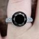 Black Spinel Filigree Milgrain Solitaire Engagement Ring Round 5ct 10mm 14k 18k White Yellow Rose Gold-Platinum-Custom-Wedding-Anniversary