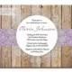 Lace Bridal Shower Invitation Purple Damask Rustic Wood Country Western Crochet Doily Shabby Chic Printable DIY or Printed - Olivia Style