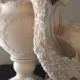 All Lace and Beaded Bridal Pump Low Heel Peep Toe Ivory White Wide Width Available Open Toe Pump Wedding Shoe