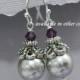 Light Gray Pearl Earrings, Swarovski Light Grey Pearl and Amethyst (Purple) Crystal, Bridesmaid Earring Set, Bridal Earring Set
