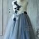 2015 Steel blue Junior Bridesmaid Dress, White High neck Flower Flower Girl Dress, Rosette dress, Puffy dress (SK178)