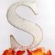 S cake topper - wood shabby chic - or you choose letter Vintage White - UPPERCASE