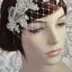 Champagne Birdcage Veil with Merry Widow Netting and Champagne Lace.  Champagne Lace Bridal Headband, Ivory, White, Champagne, Black - 123BC