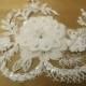 Bridal Lace Scalloped Trim Flower 3D IvoryTrim  Rhinestone Beaded Trims Veil Edge trim