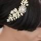 Gold Wedding Hair Piece Bridal hair Comb Vintage leaves Wedding Hair Accessories Swarovski Rhinestone White Ivory Pearl IVY