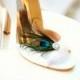 Sparkly Iridescent Peacock Shoe Clips. Plume de Paon pour Chaussures. Feminine Couture, Emerald Teal Green Aqua Bleu, Elegant Bride Bridal