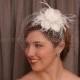 Birdcage Veil Set, Swarovski Rhinestone Wedge Bridal Veil, Feather Flower Fascinator Hannah, Wedding Veil Set