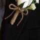 Wedding Boutonniere (Boutineer) - White Roses With Mixed Flowers And Burlap Twine