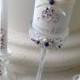 Beautiful wedding unity candle set - 3 candles and 3 glass candleholders in ivory and dark blue, wedding reception, unity ceremony