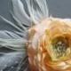 Silk Flower Hair Clip Wedding Hair Flower, HEADPIECE BRIDAL FASCINATOR Realistic bridal shower Peach Ranunculus, Brooch Pin Clip Comb