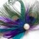 BRIDAL HAIR PIECE bridesmaid accessories Purple Peacock Wedding Hair Clip Feather Fascinator headpiece pearl turquoise accessory