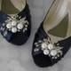Navy Wedding Shoes / Pearl Bridal Shoes / Bride on Budget Wedding Shoes / Blue Wedding Shoes / Low Heel Shoes / Navy Blue Satin