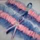 Pink and Smoke Blue Garter Set, Something Blue, Ribbon Garter, Prom Garter, Bridal Garter, Wedding Garter, Blue and pink Garter