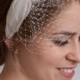 Bridal Birdcage Headband, Mini Veil with Feather Rhinestone Head Piece, Wedding Headband, Feather Fascinator - Sydney